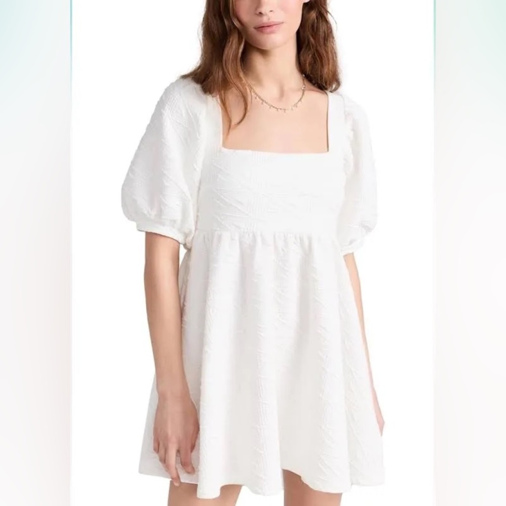 NWT Free People White Puff Sleeve Mini Dress